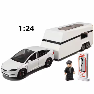 1:24 Diecast Tesla Model X With Trailer & Miniature